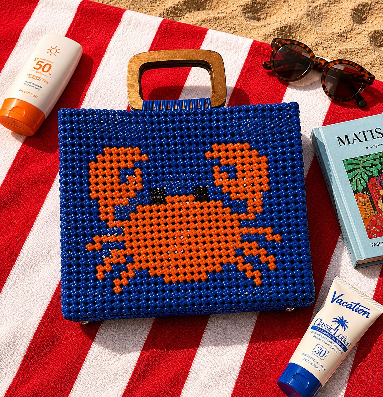 バッグ koo goo Reef Crab Koodai Tote — Cobalt & Orange Statement Bag - Tiger
