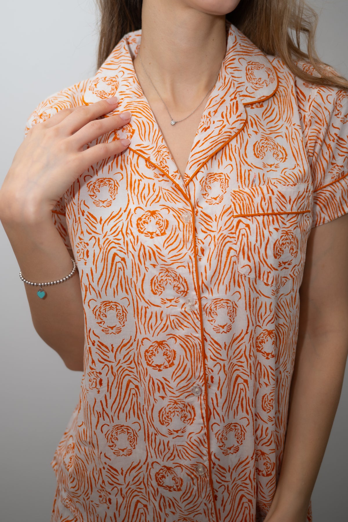 Short Pajama Sets - Orange Tiger Stripe