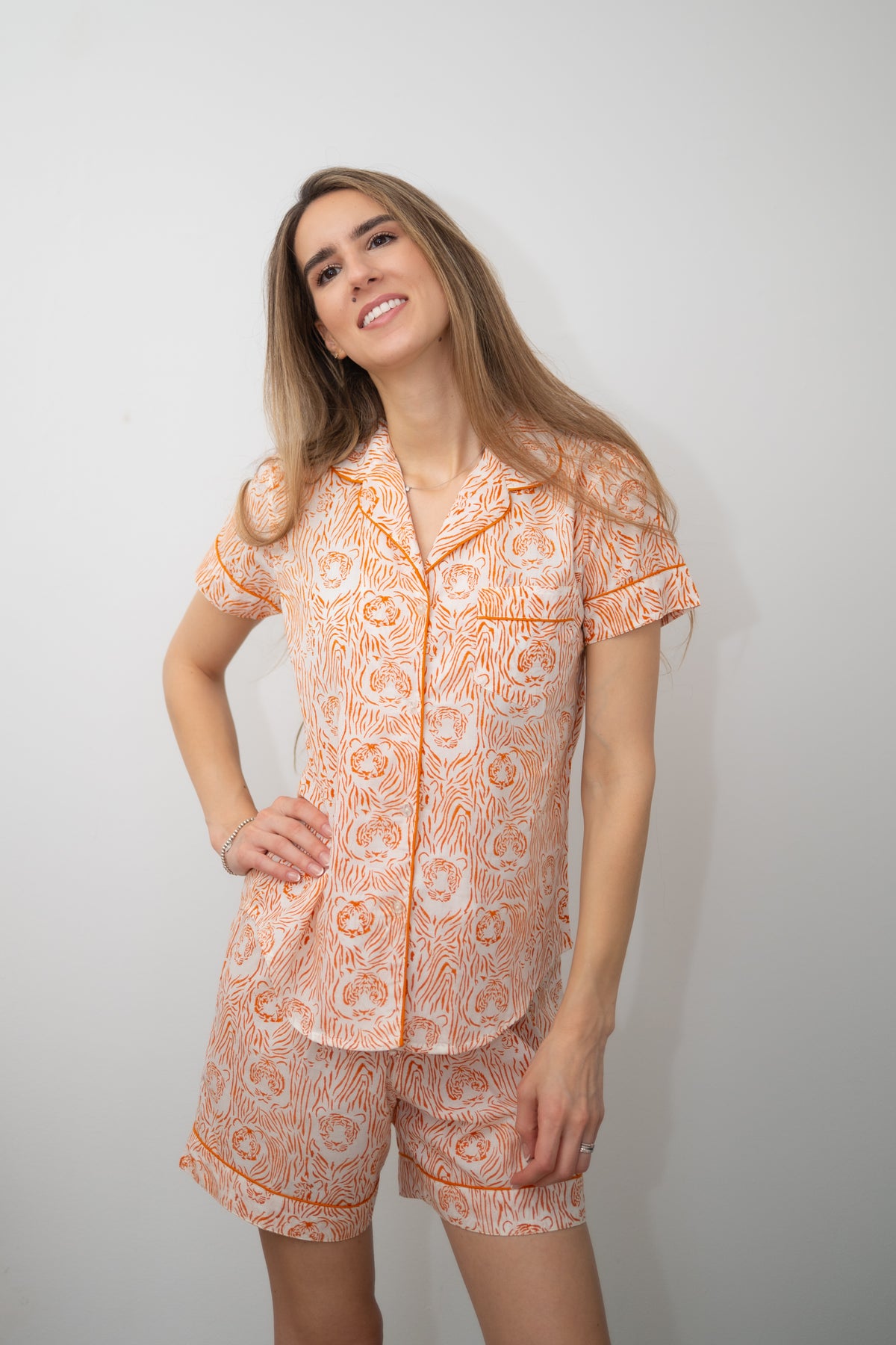 Short Pajama Sets - Orange Tiger Stripe