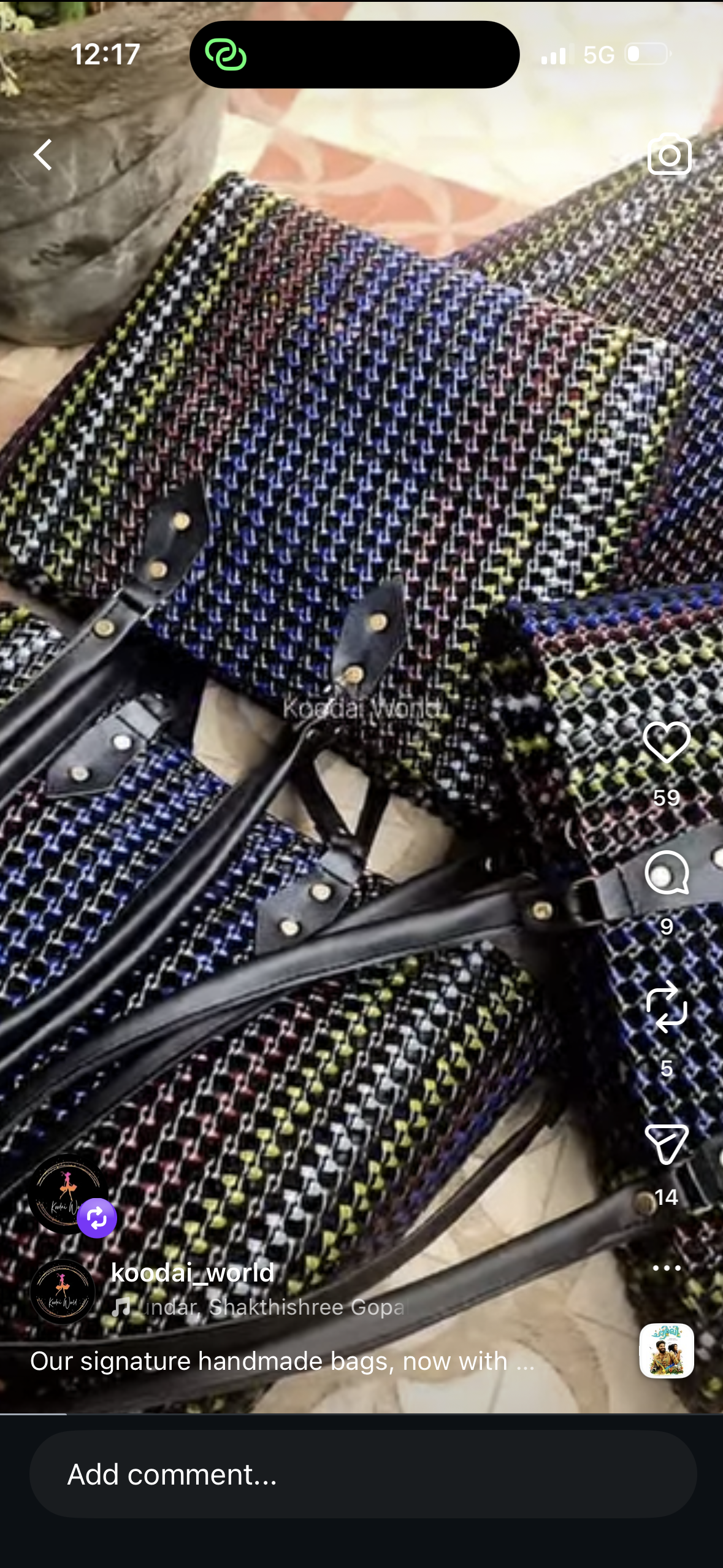 Nina Carryall | Handwoven Koodai Bag with Full Leather Straps