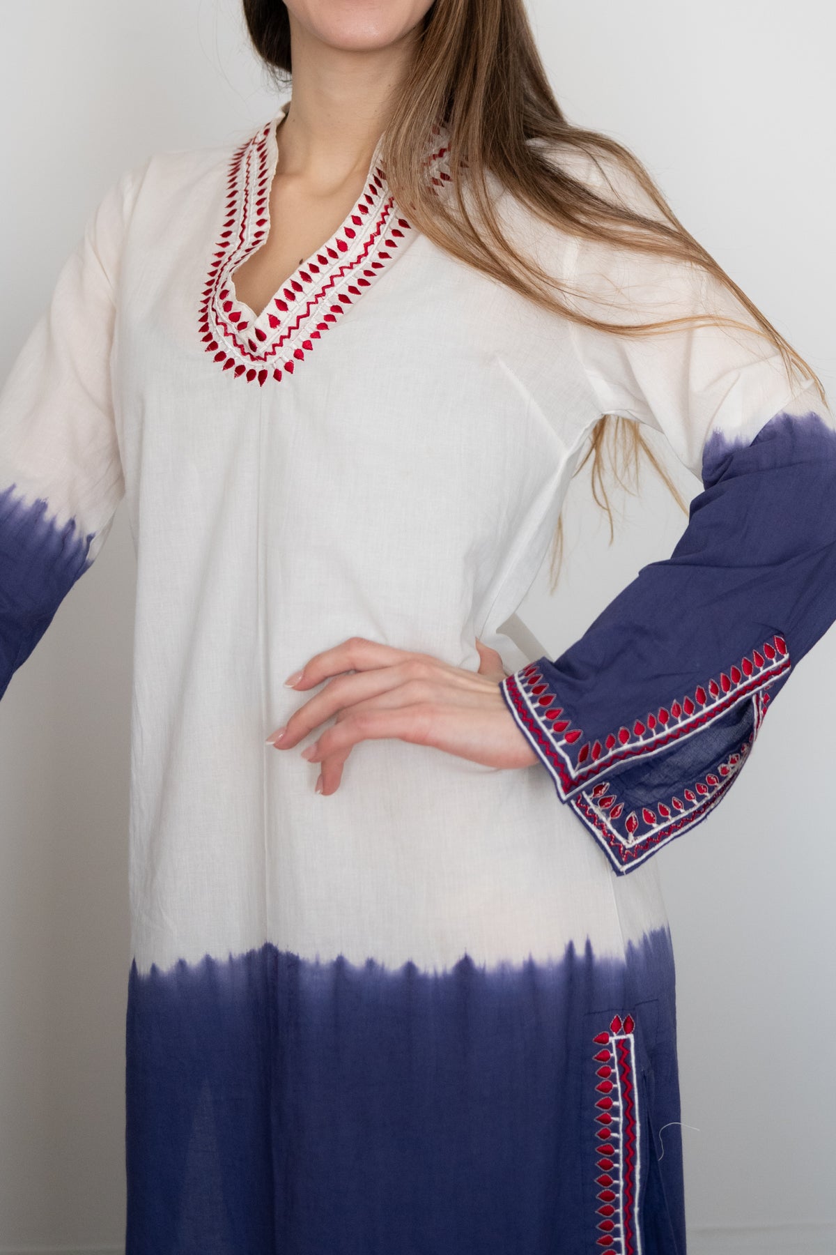Navy Ombré Embroidered Caftan Cover-Up | Cotton Beach Kaftan
