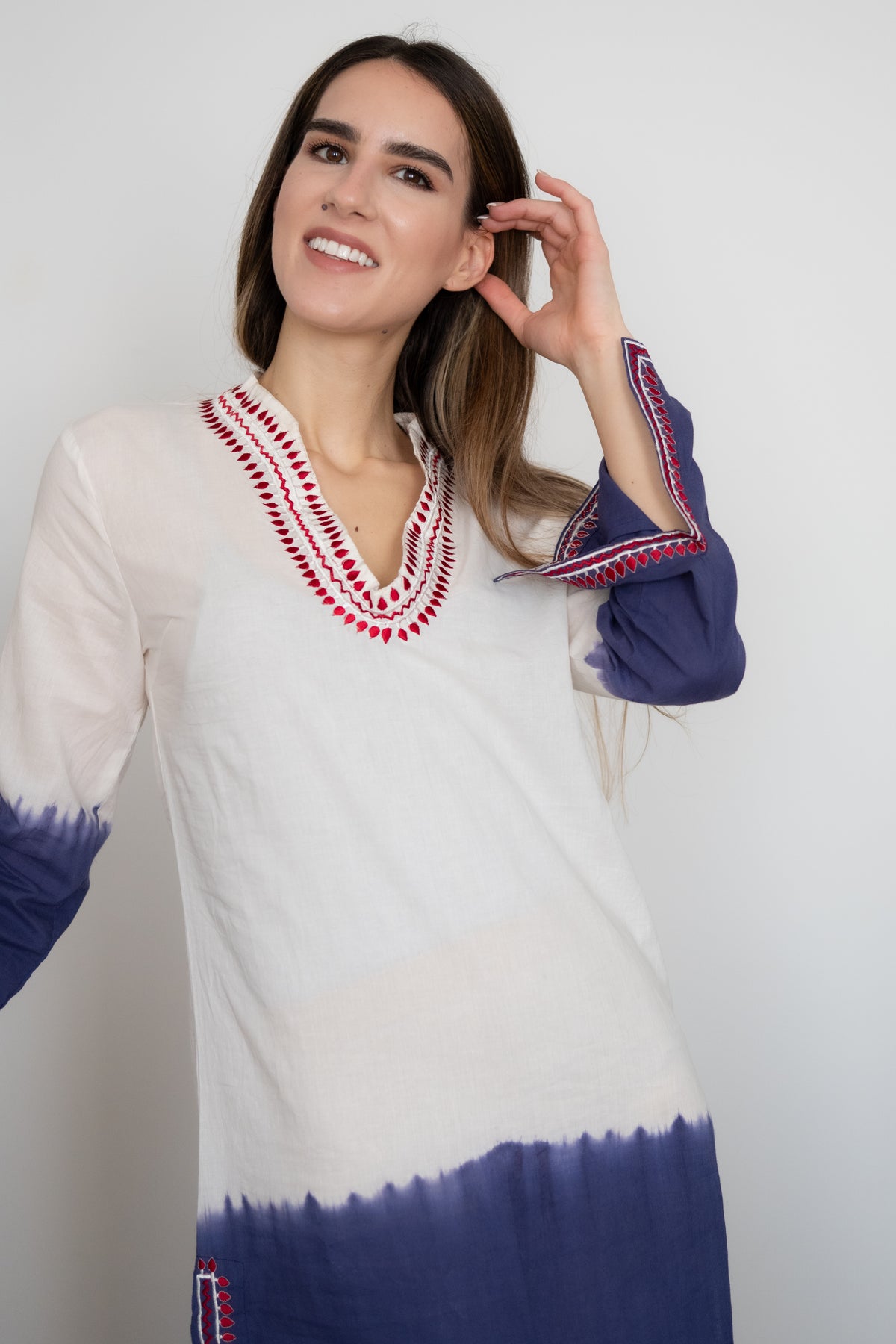 Navy Ombré Embroidered Caftan Cover-Up | Cotton Beach Kaftan