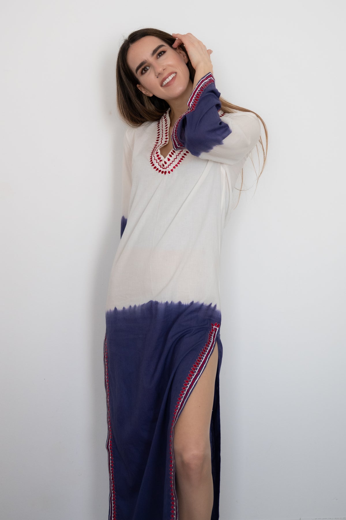 Navy Ombré Embroidered Caftan Cover-Up | Cotton Beach Kaftan