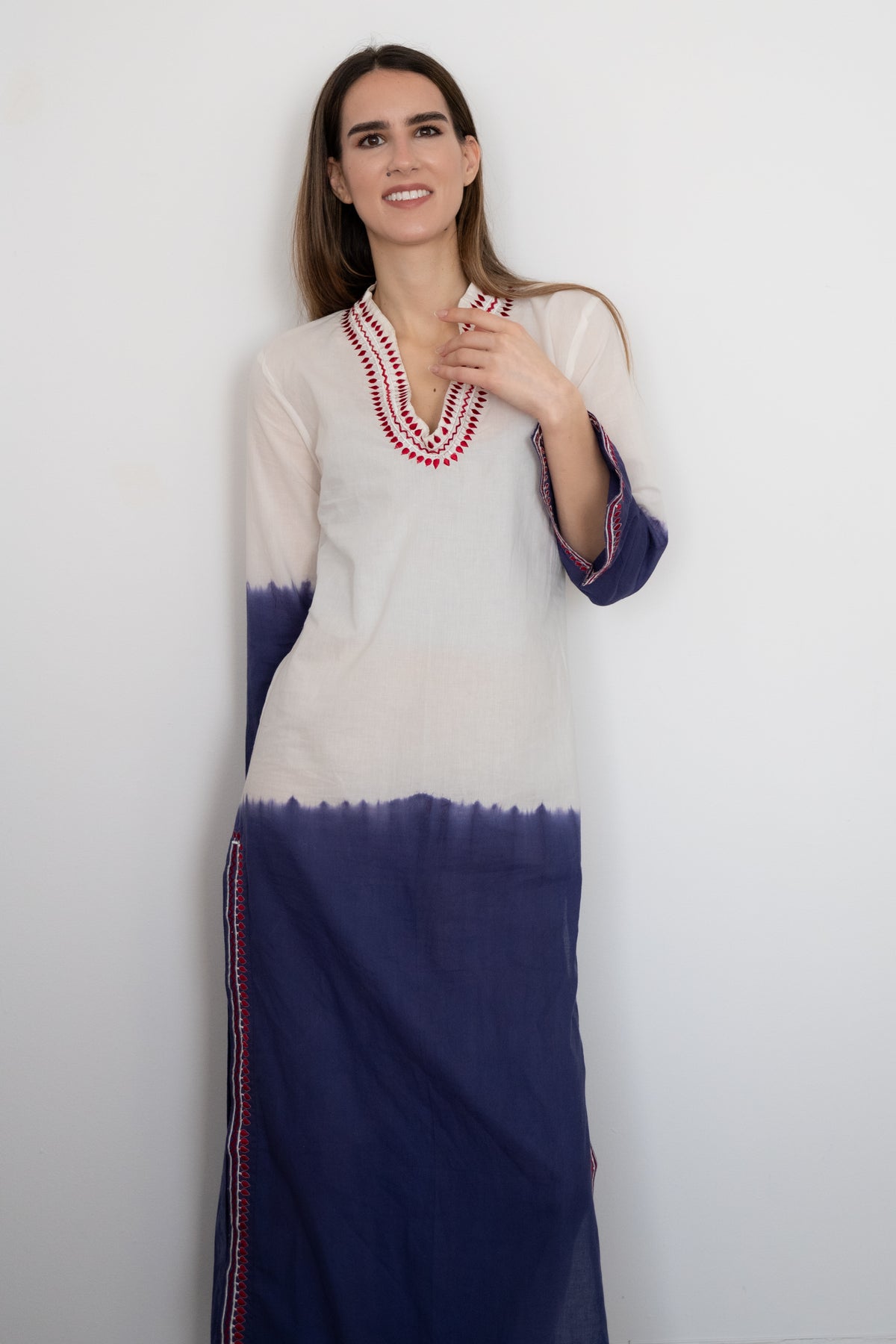 Navy Ombré Embroidered Caftan Cover-Up | Cotton Beach Kaftan