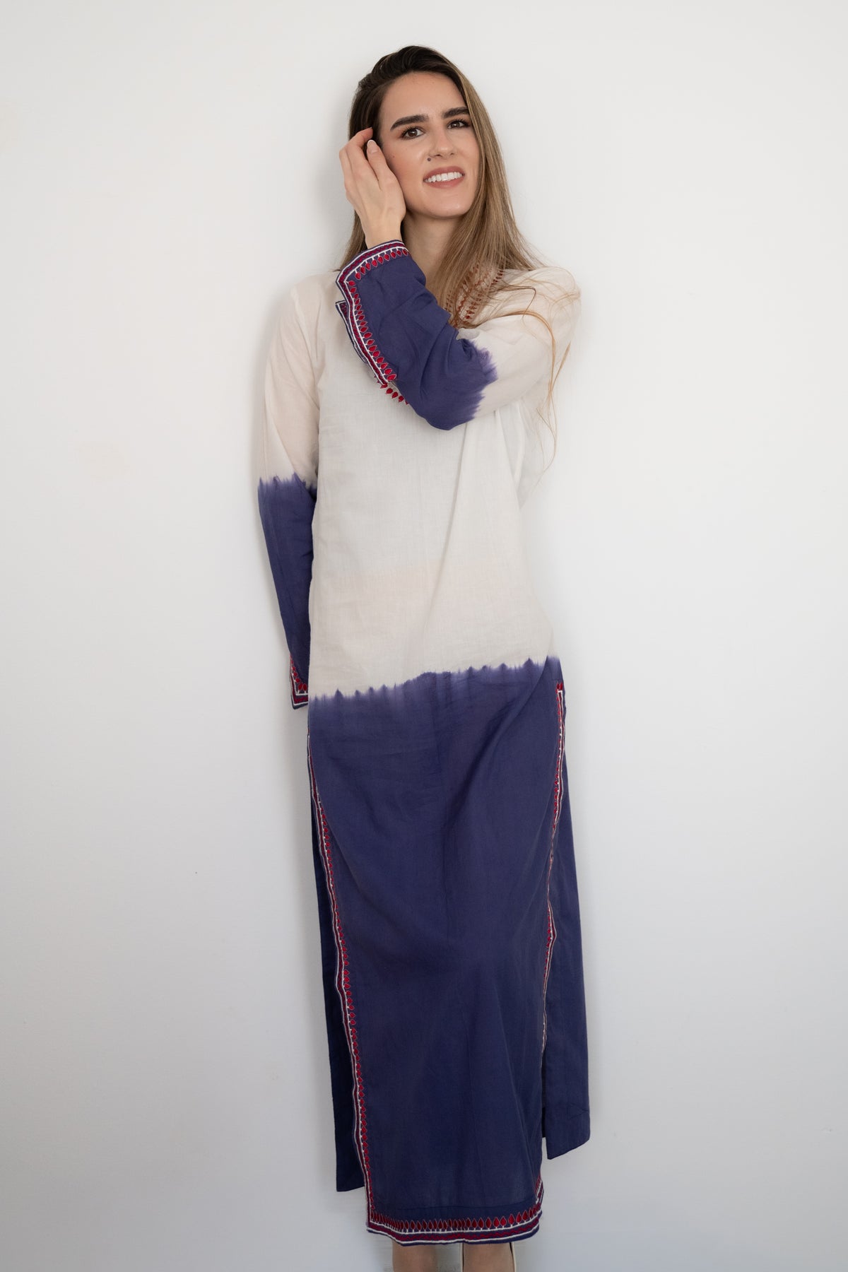 Navy Ombré Embroidered Caftan Cover-Up | Cotton Beach Kaftan