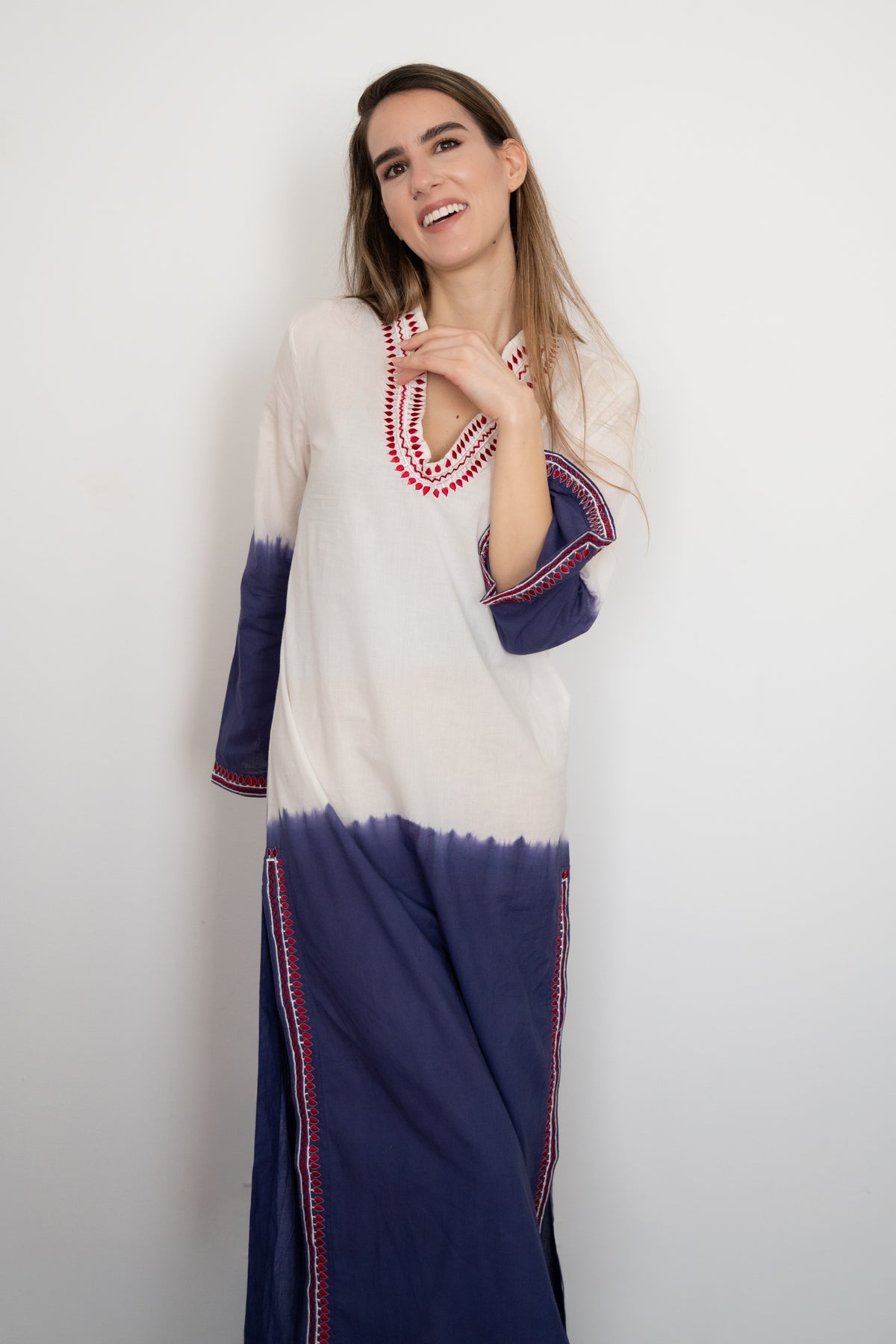 Navy Ombré Embroidered Caftan Cover-Up | Cotton Beach Kaftan