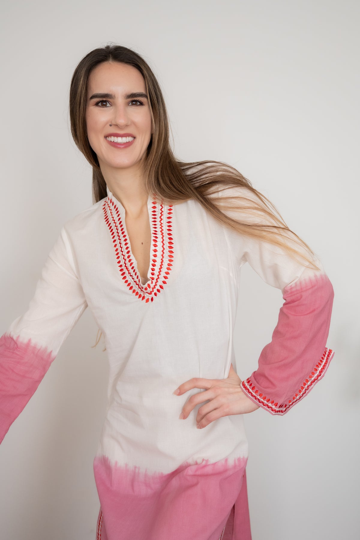 Pink Ombré Embroidered Caftan Cover-Up | Lightweight Cotton Beach Kaftan