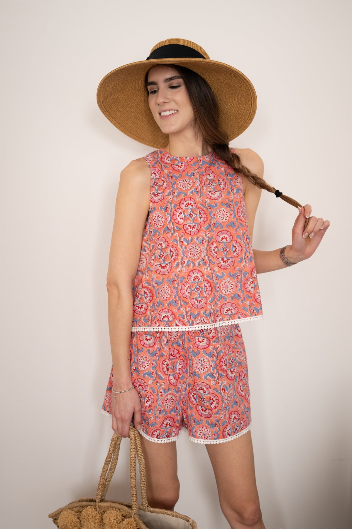 **Pre-Order** Coral Blockprint Beach Set