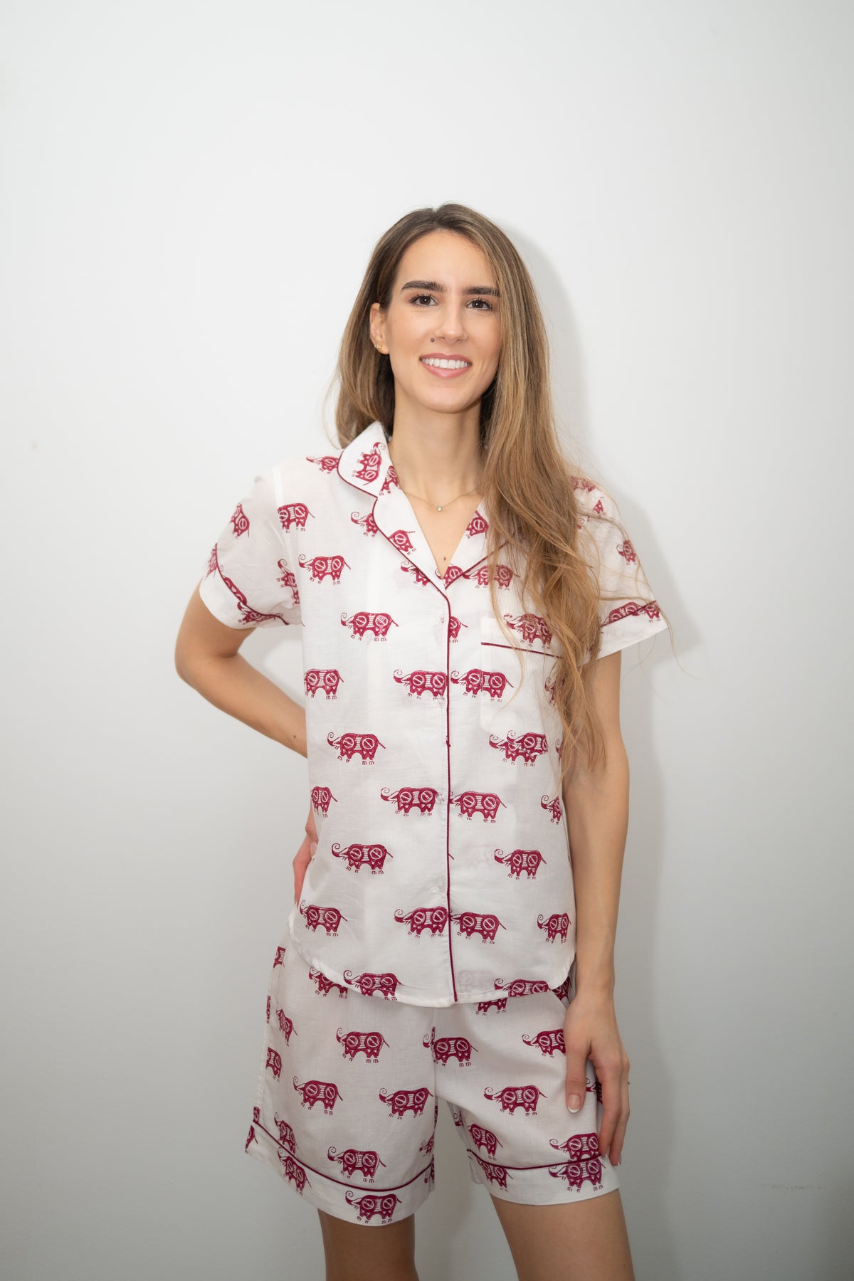 Short Pajama Sets - Crimson Elephants