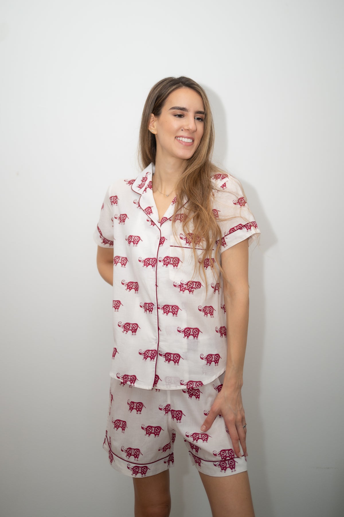 Short Pajama Sets - Crimson Elephants