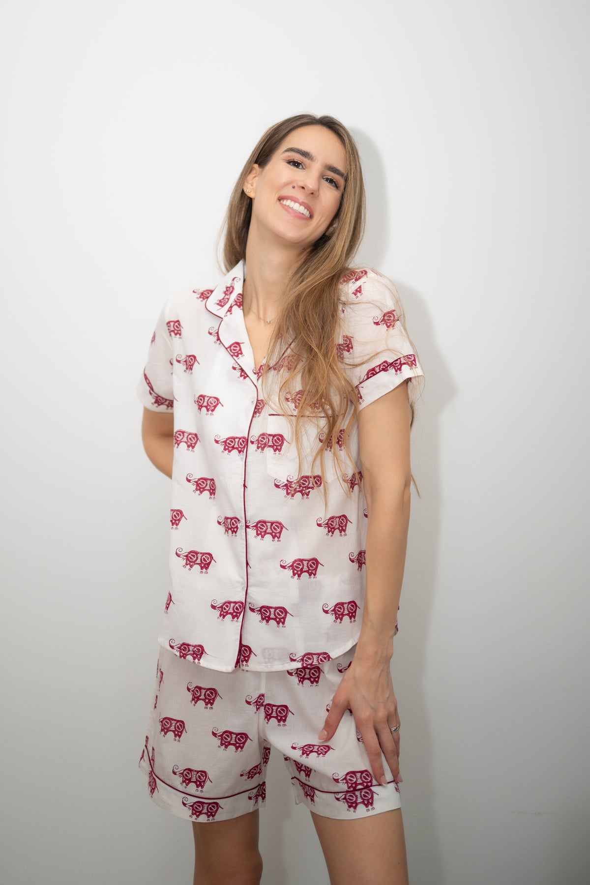 Short Pajama Sets - Crimson Elephants
