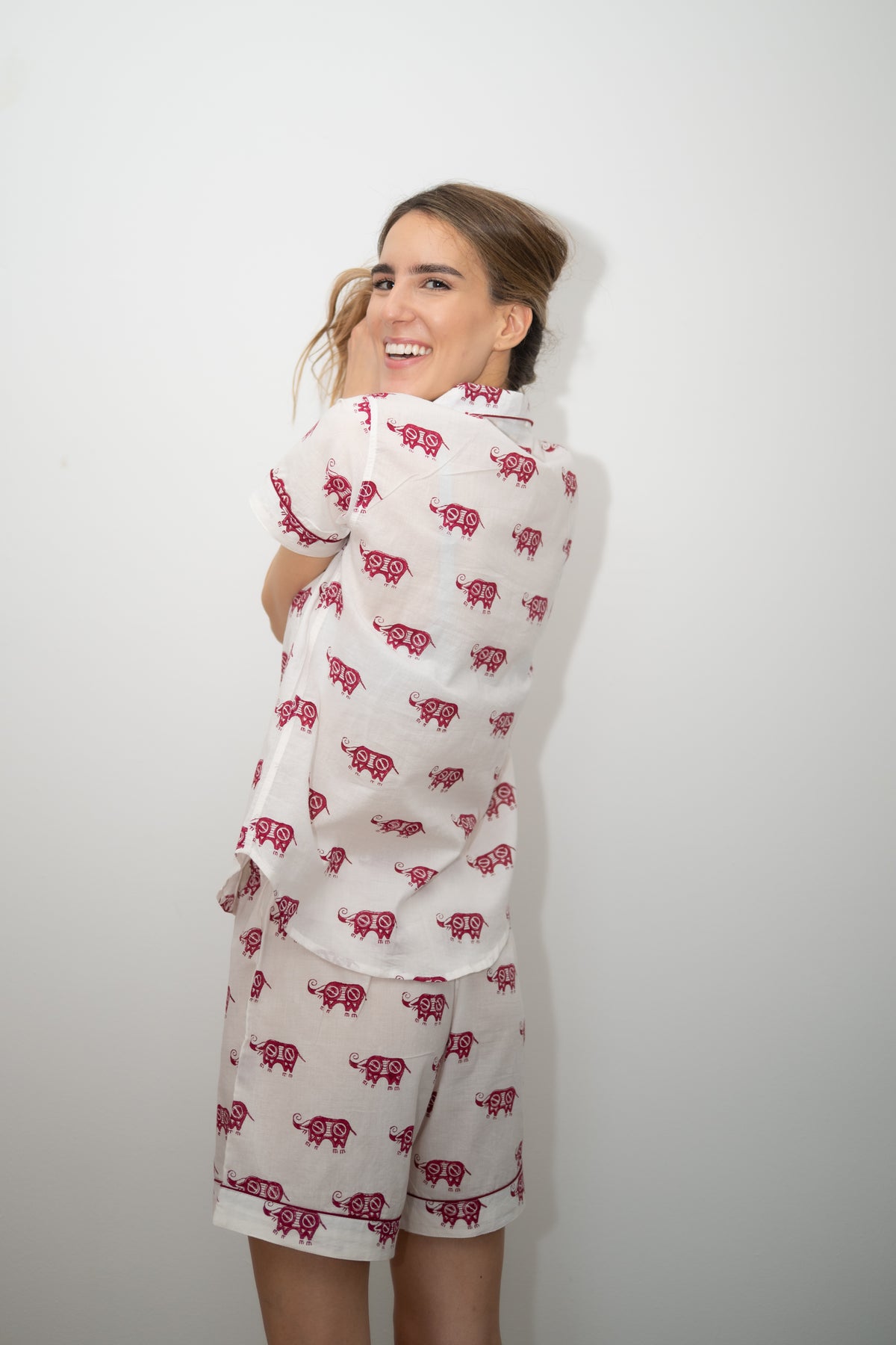 Short Pajama Sets - Crimson Elephants