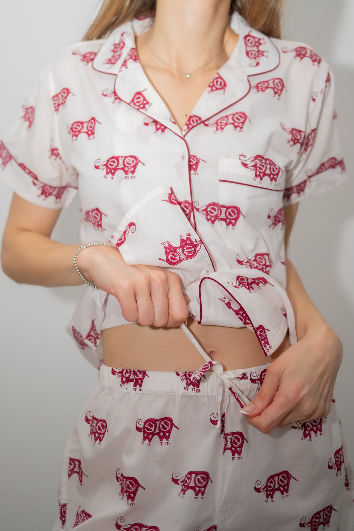 Short Pajama Sets - Crimson Elephants