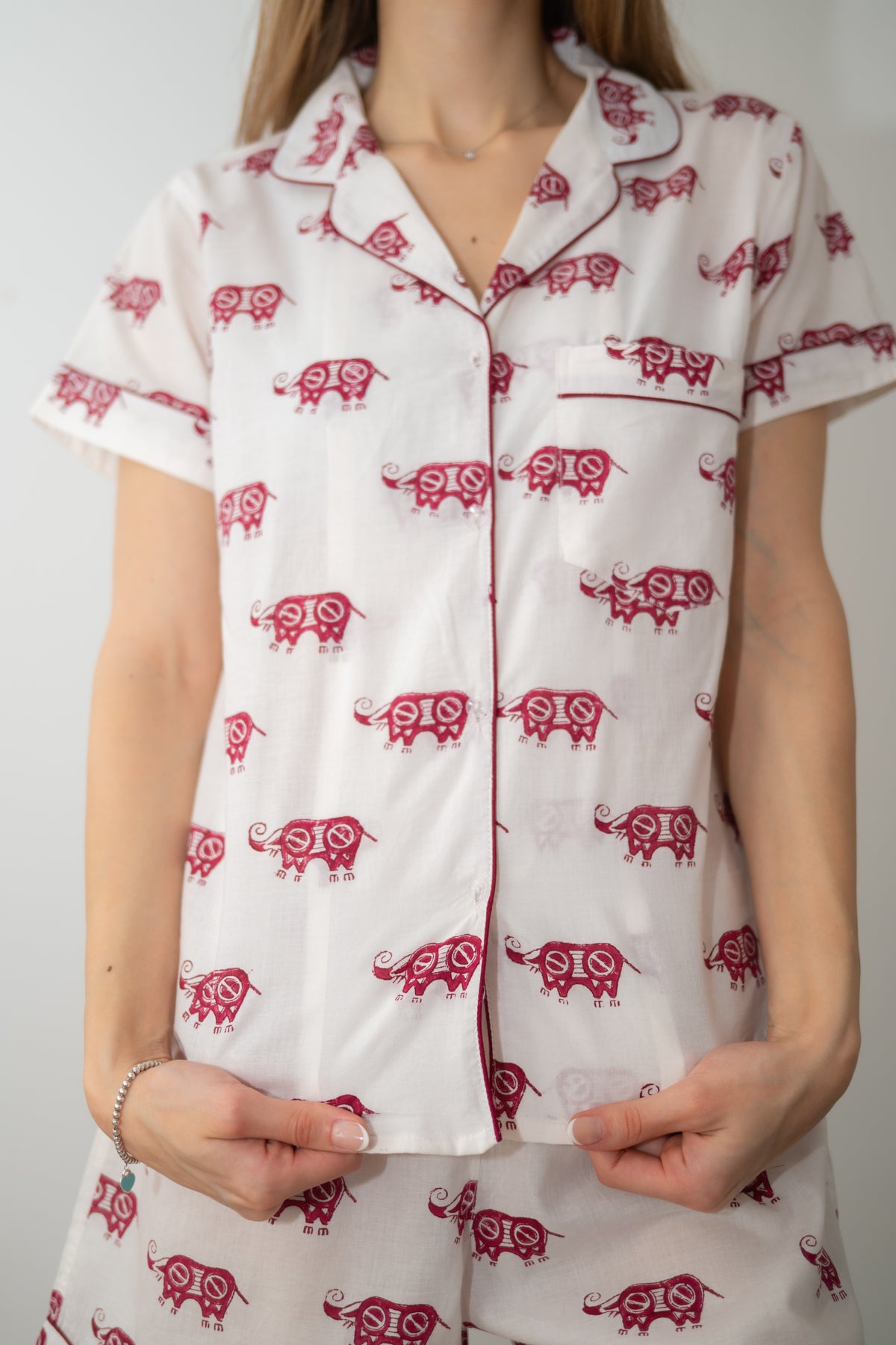 Short Pajama Sets - Crimson Elephants