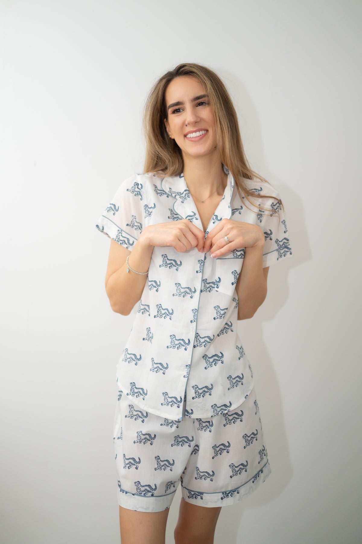 Short Pajama Sets - Blue/Gray Dancing Tiger