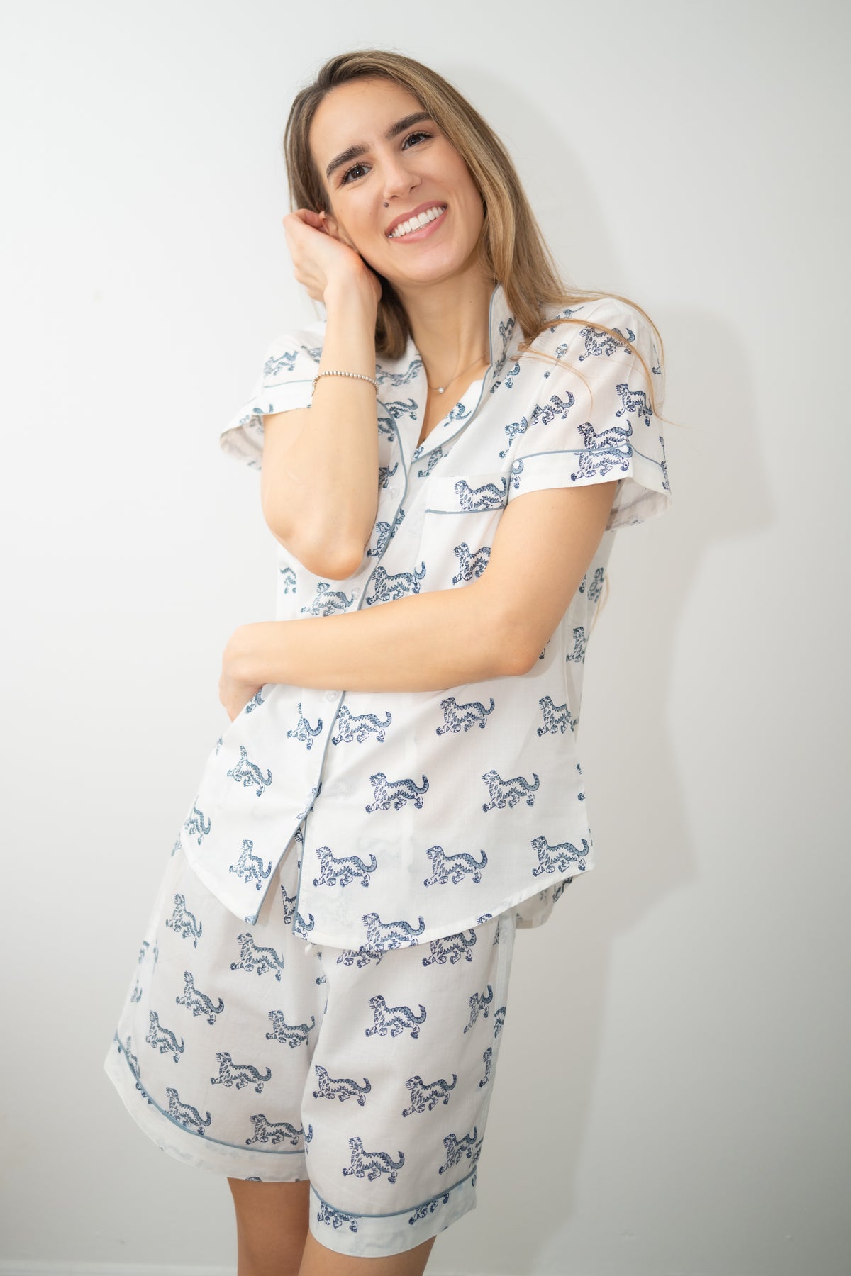 Short Pajama Sets - Blue/Gray Dancing Tiger