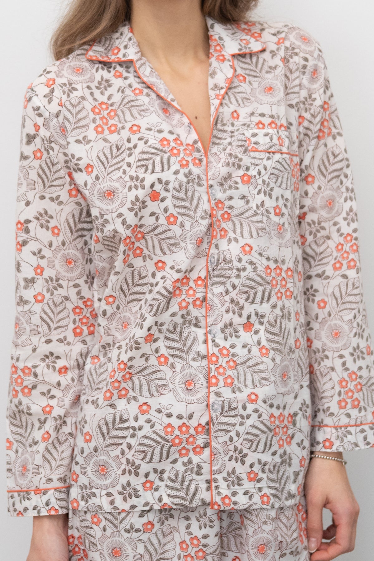 Poppy Floral Pajama Set - Hand Block Print Cotton Pajamas – Lightweight Summer Sleepwear for Women