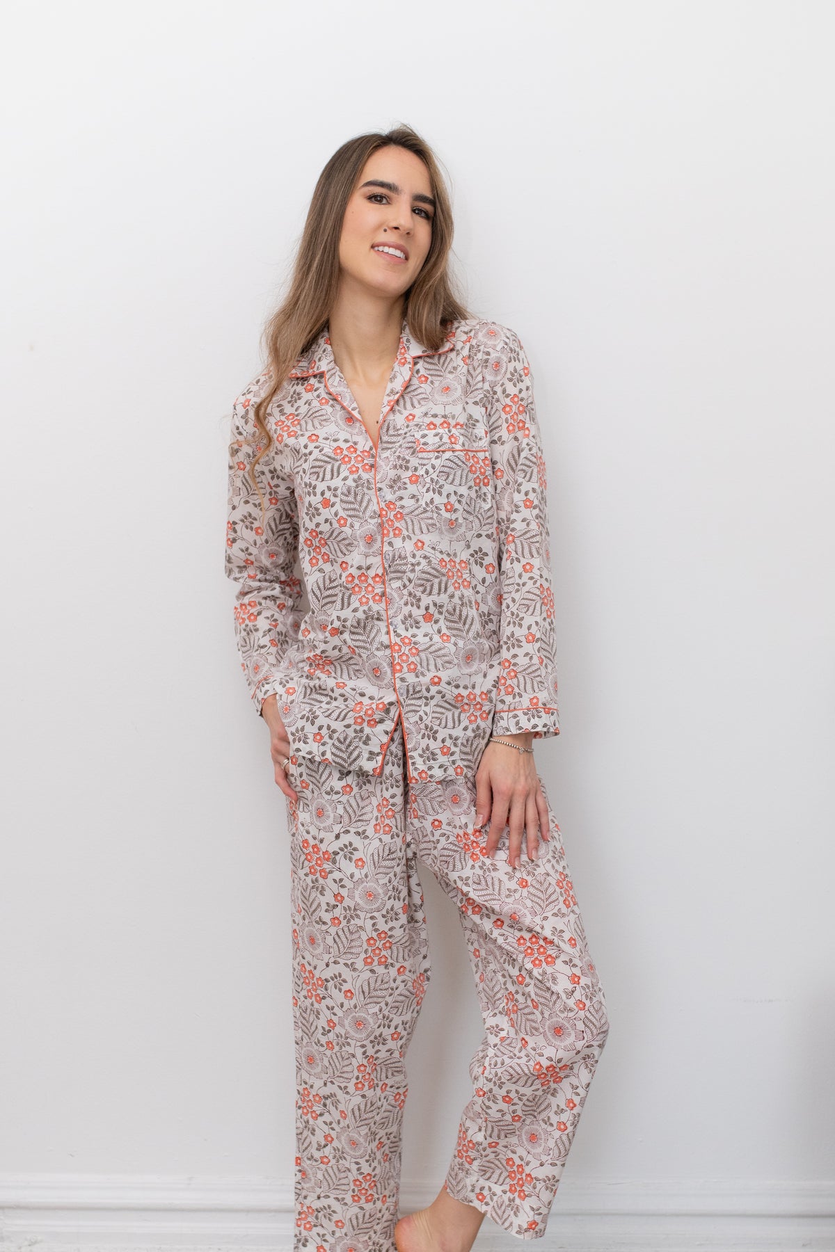 Poppy Floral Pajama Set - Hand Block Print Cotton Pajamas – Lightweight Summer Sleepwear for Women