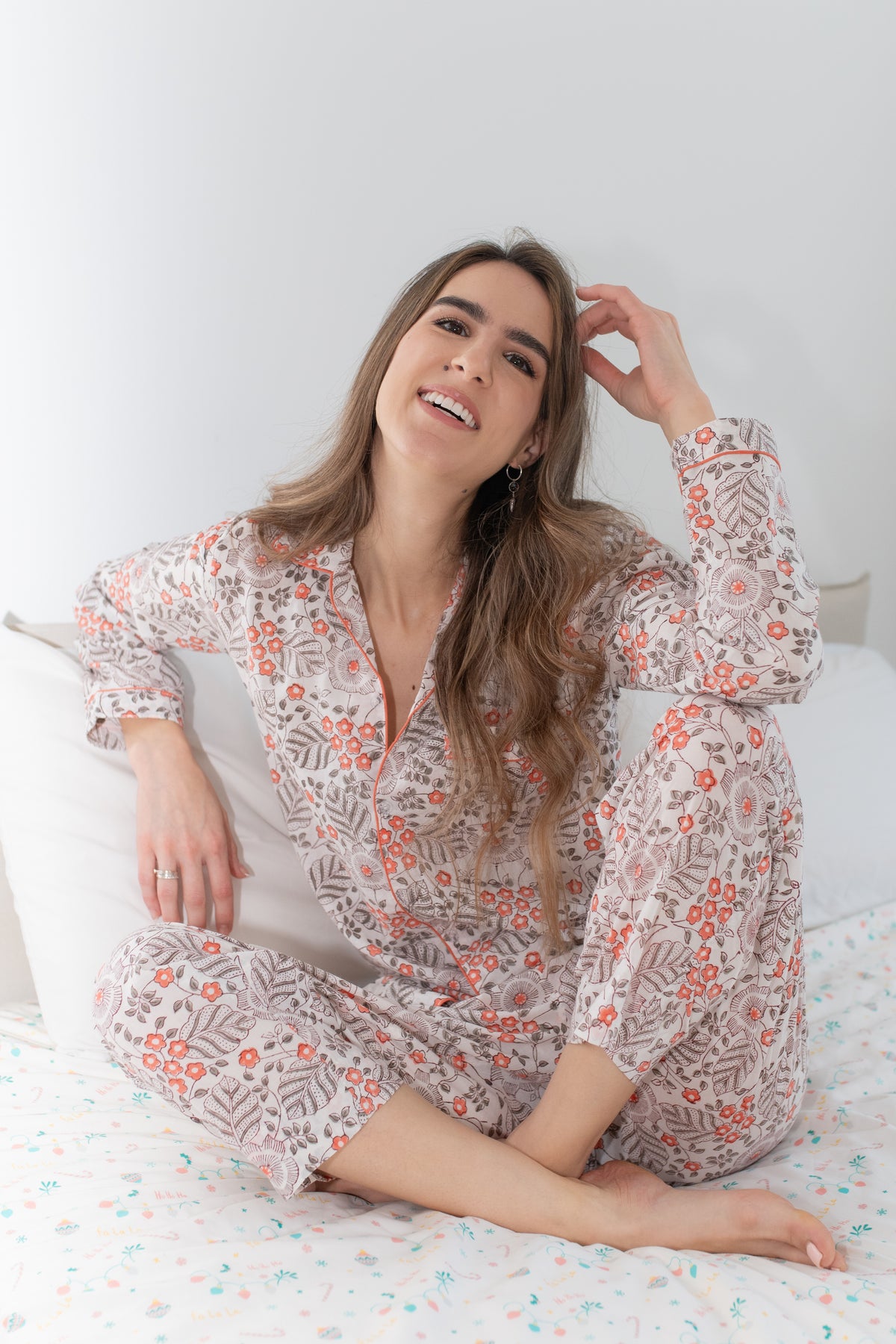 Poppy Floral Pajama Set - Hand Block Print Cotton Pajamas – Lightweight Summer Sleepwear for Women