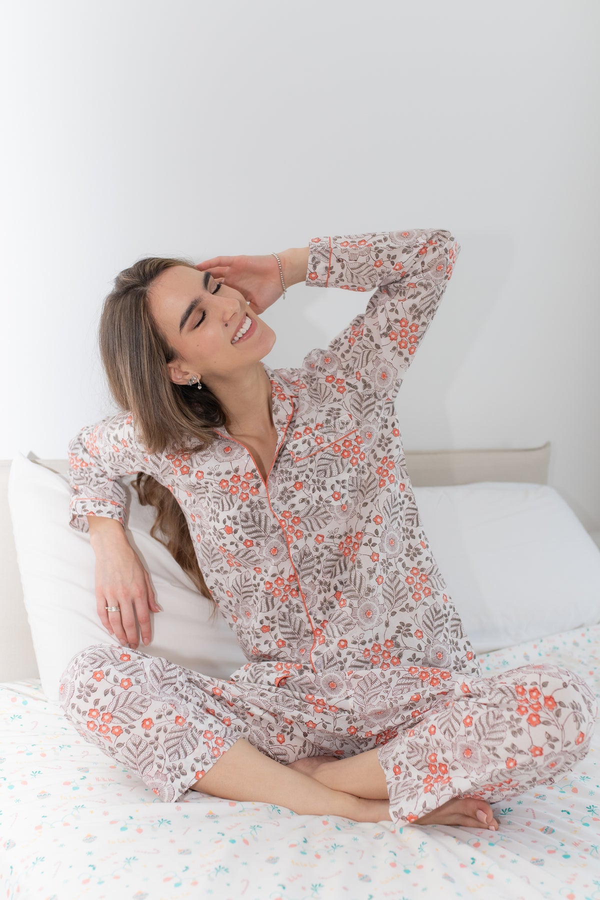 Poppy Floral Pajama Set - Hand Block Print Cotton Pajamas – Lightweight Summer Sleepwear for Women