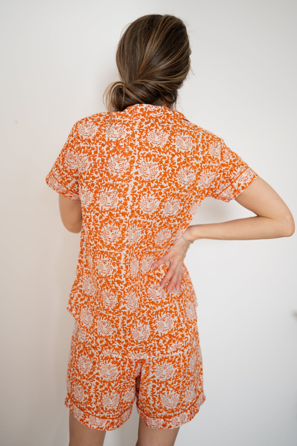 Short Pajama Sets - Tiger Flowers (Orange)