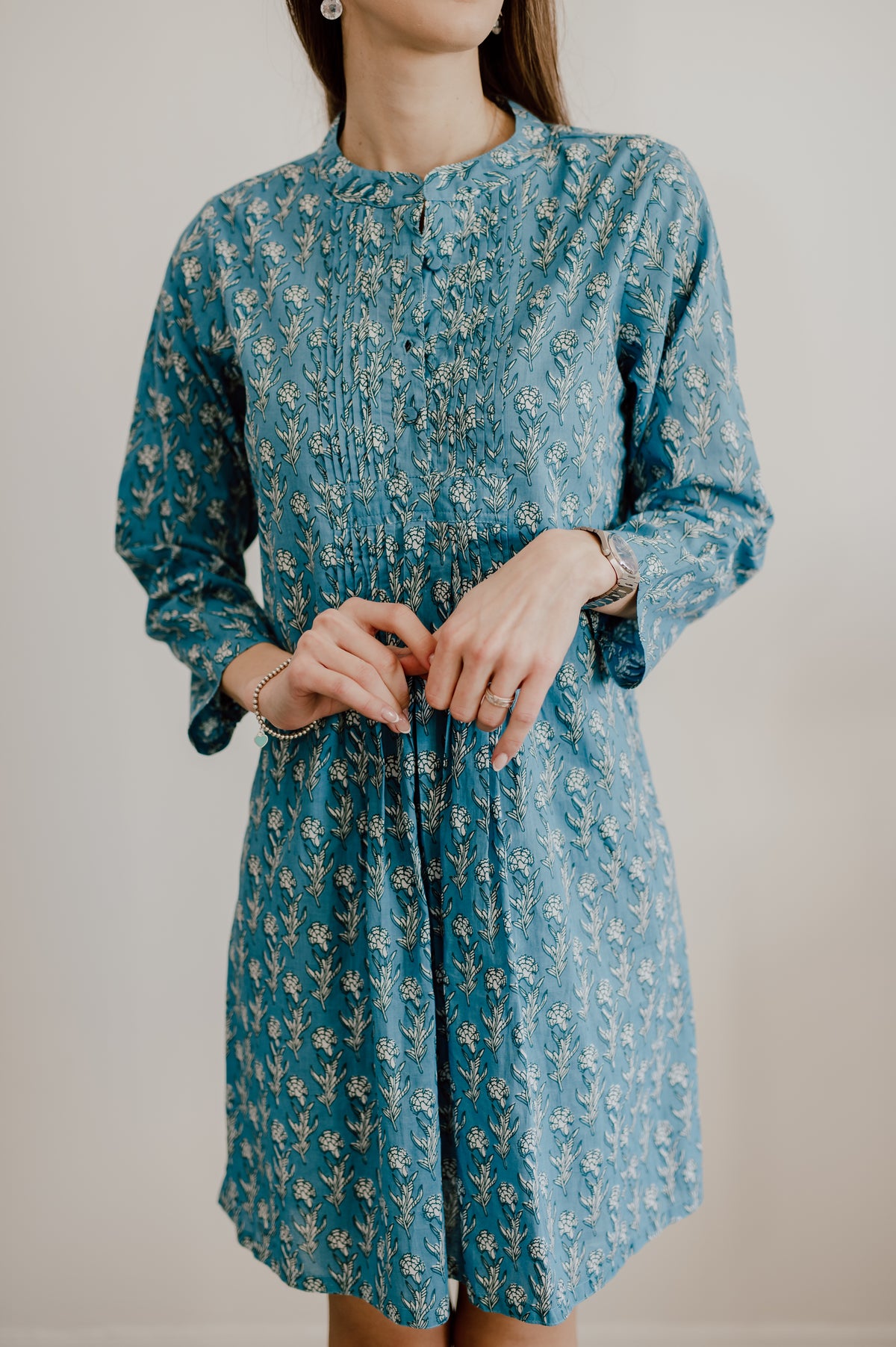 Sheila Dress - Blue / White Flowers
