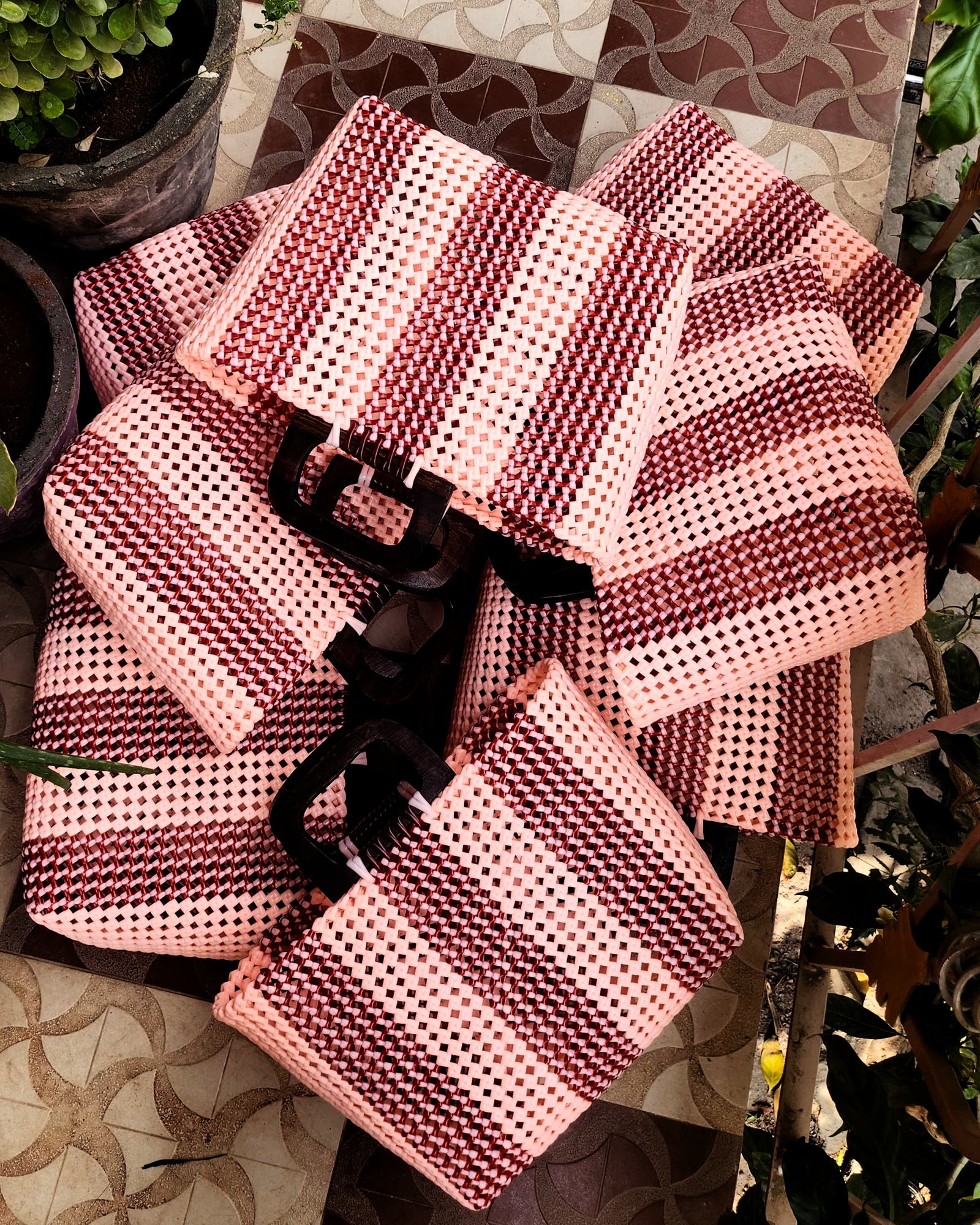 Marisol Pouch | Handwoven Koodai Bag in Peachy Pink & Burgundy