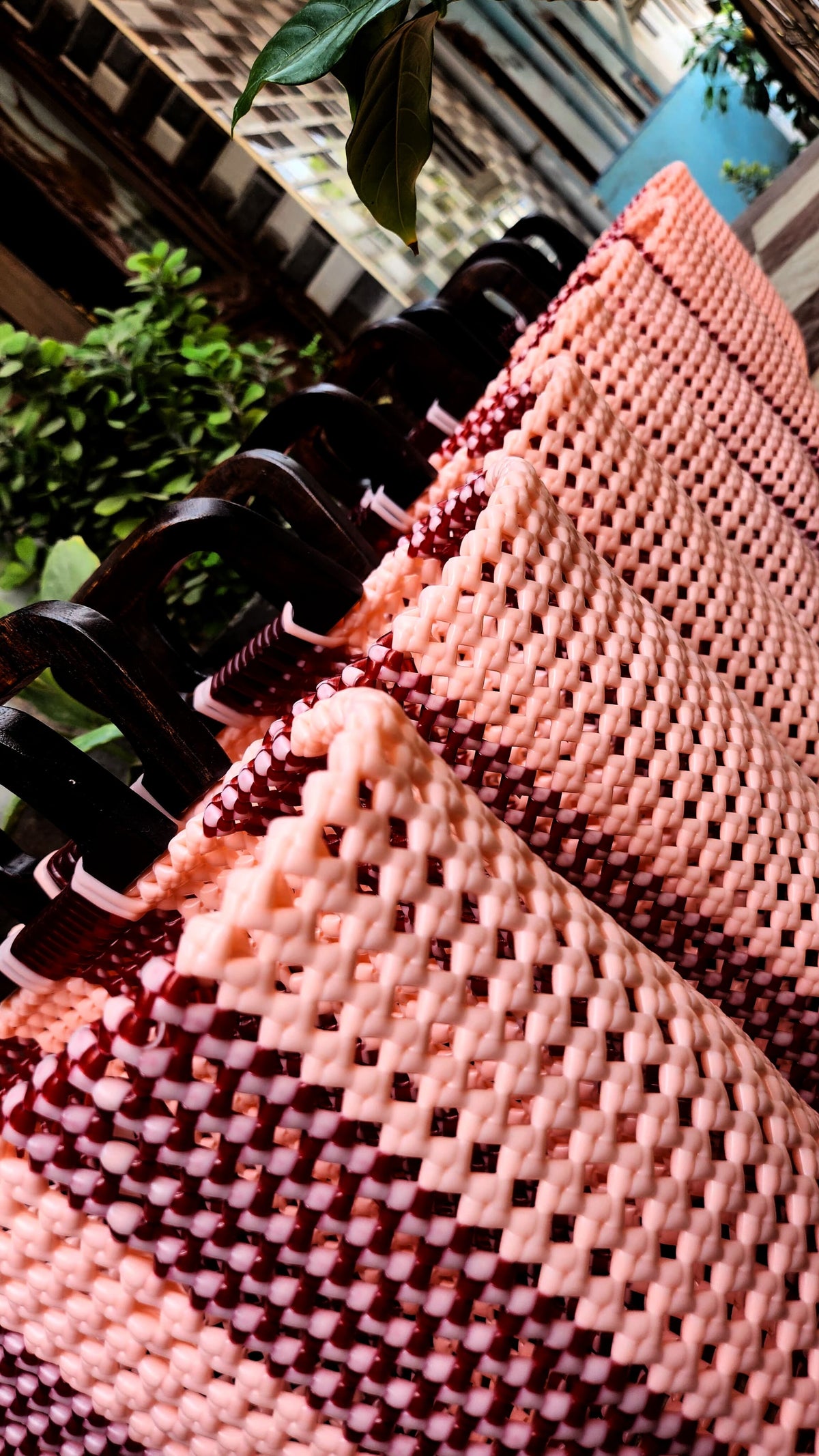 Marisol Pouch | Handwoven Koodai Bag in Peachy Pink & Burgundy