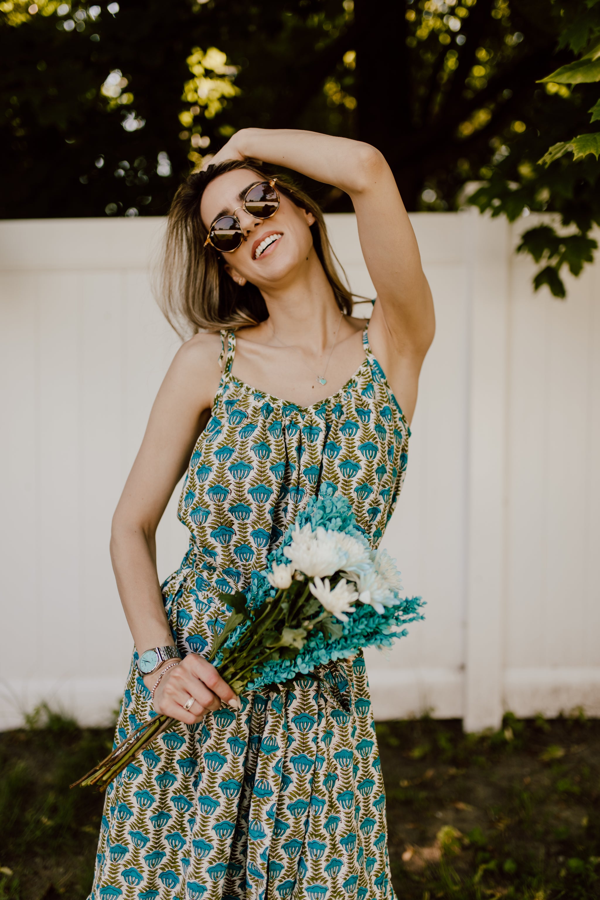 Amelia Sundress — Blue Lotus Block Print Cover-Up L/XL