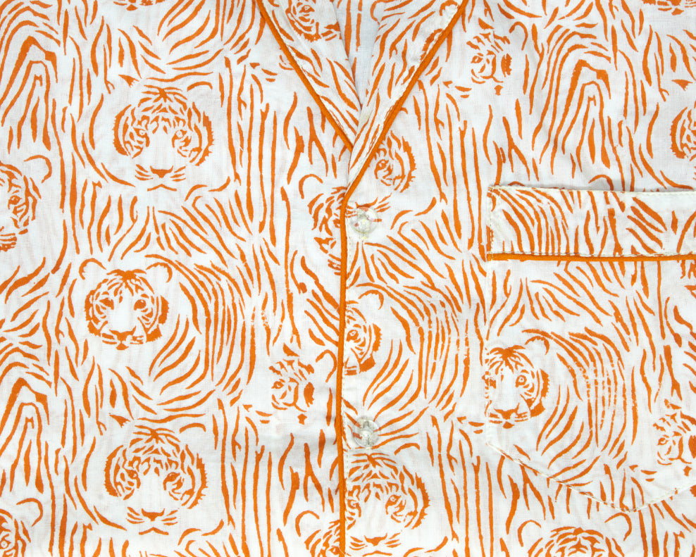 Short Pajama Sets - Orange Tiger Stripe
