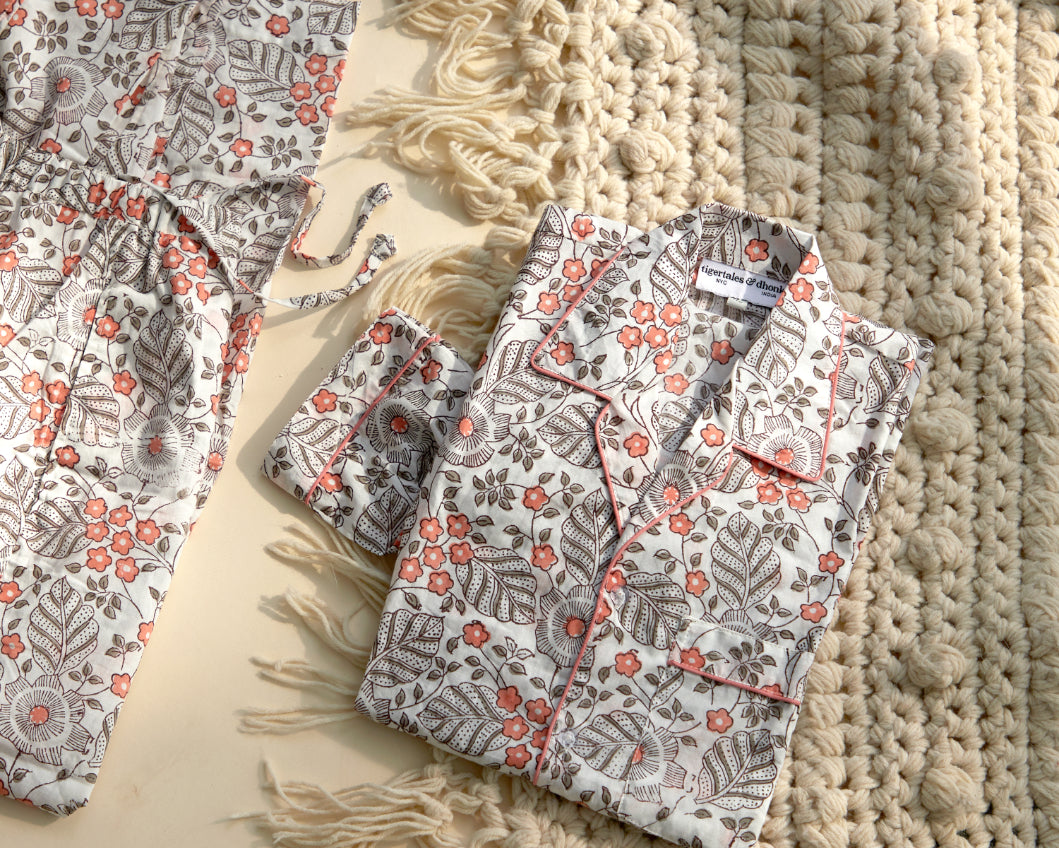 Poppy Floral Pajama Set - Hand Block Print Cotton Pajamas – Lightweight Summer Sleepwear for Women