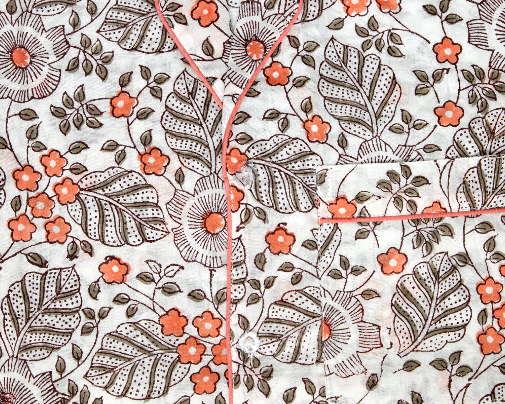 Poppy Floral Pajama Set - Hand Block Print Cotton Pajamas – Lightweight Summer Sleepwear for Women
