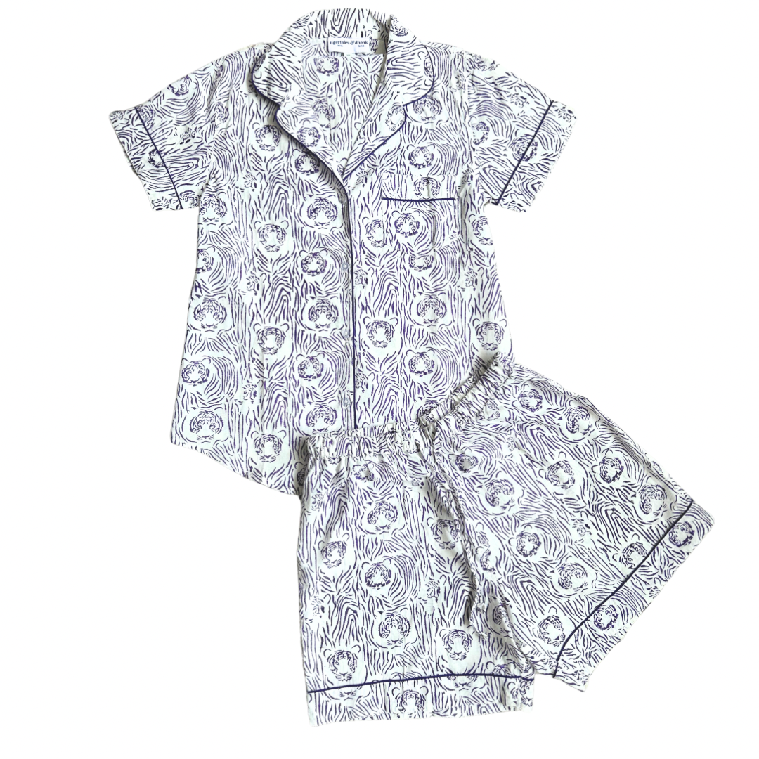 Short Pajama Sets - Purple Tiger Stripe